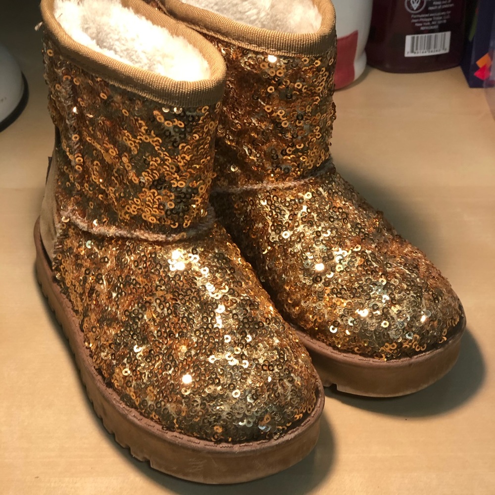 Gold sequin boots